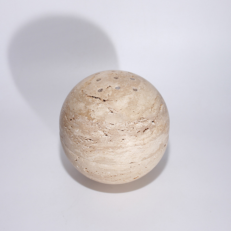 Beige travertine sphere incense burner 