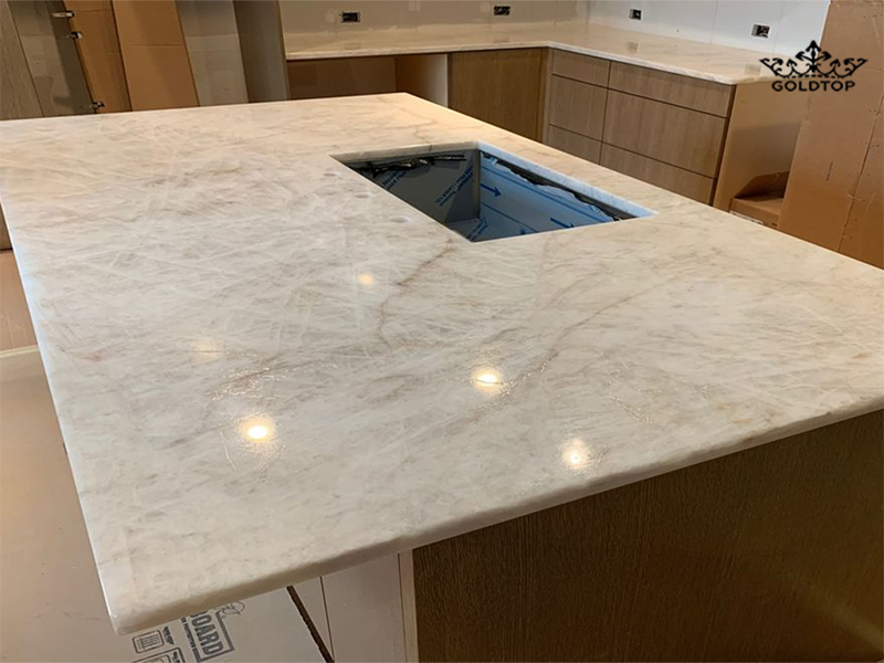 white cristallo quartzite countertops