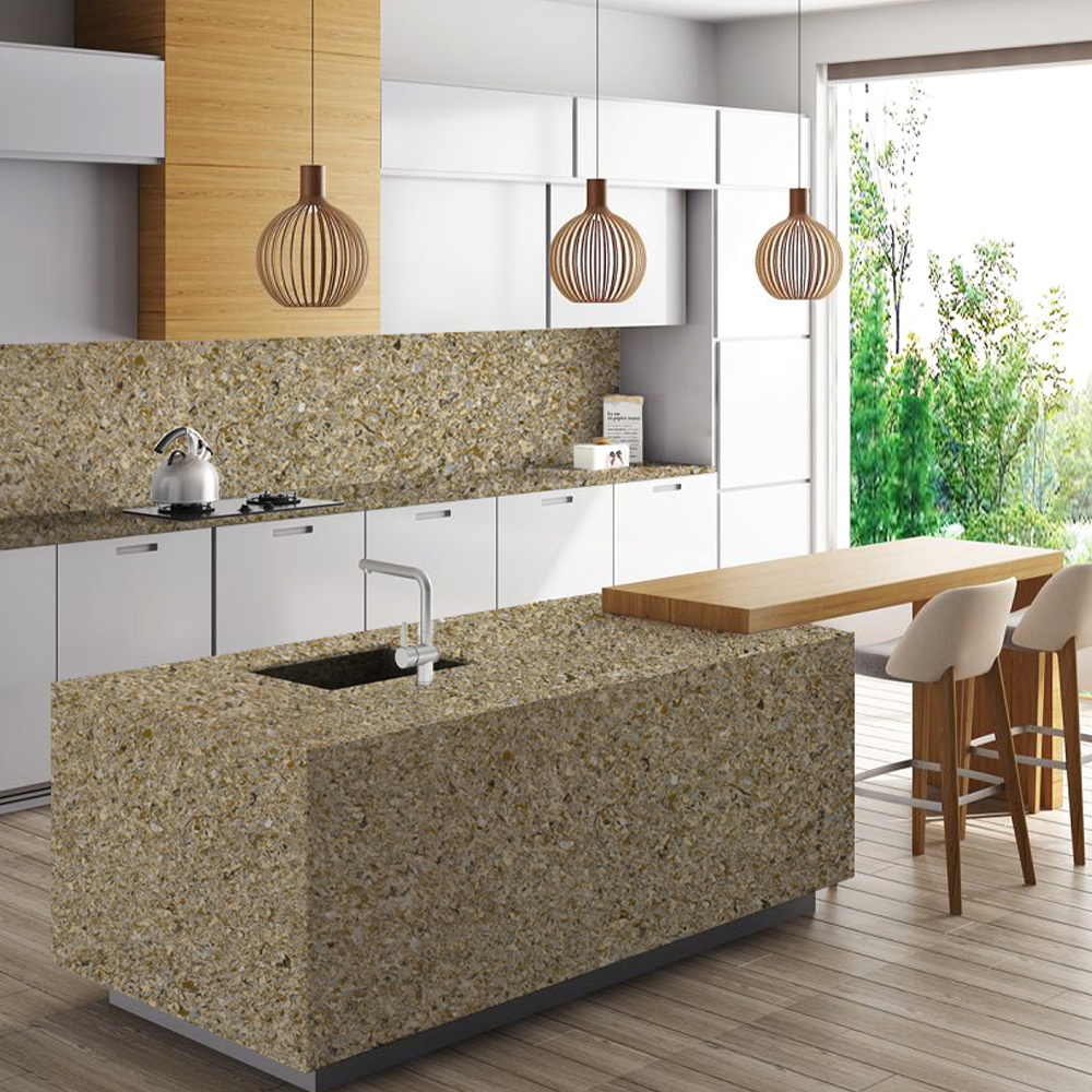 3016 Shell Gold Quartz Countertops Customize Wholesale